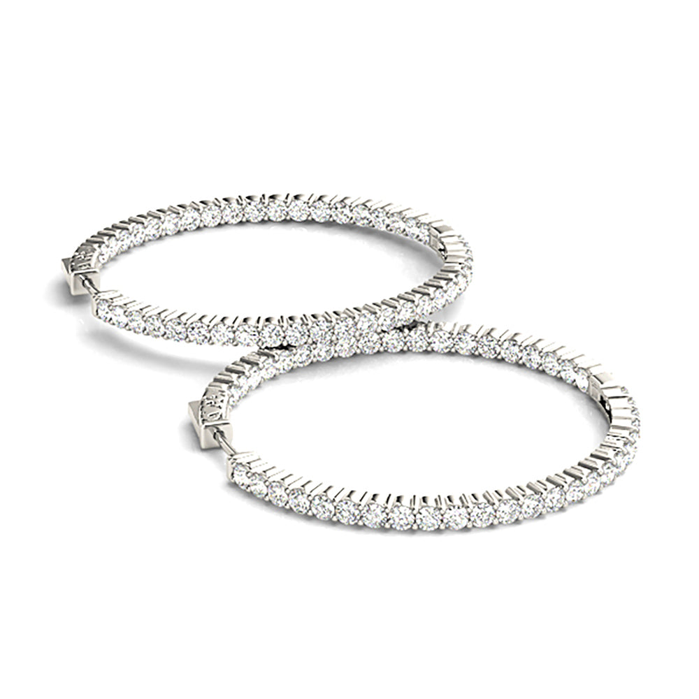 3.00 ctw Diamond Hoop Earrings Inside-Out Style Shared Prong Setting-VIRABYANI